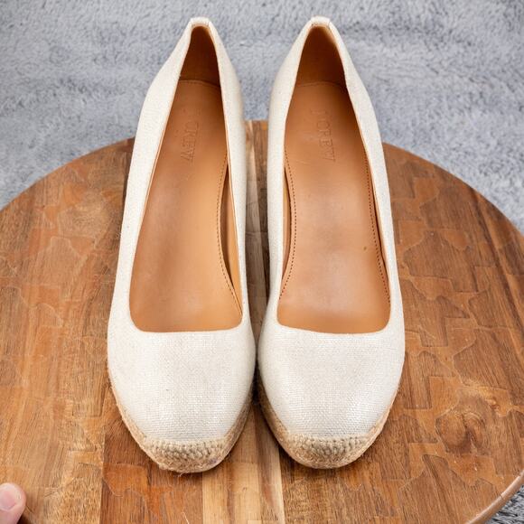 J Crew Seville Espadrille Wedge Platform Metallic Canvas Cream Taupe Gray Gold 9 - Picture 2 of 6